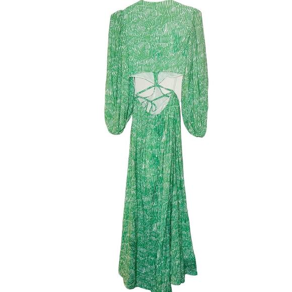 Jonathan Simkhai Adelaide Green Floral Print Satin Cutouts Maxi Dress size XS - Picture 5 of 16